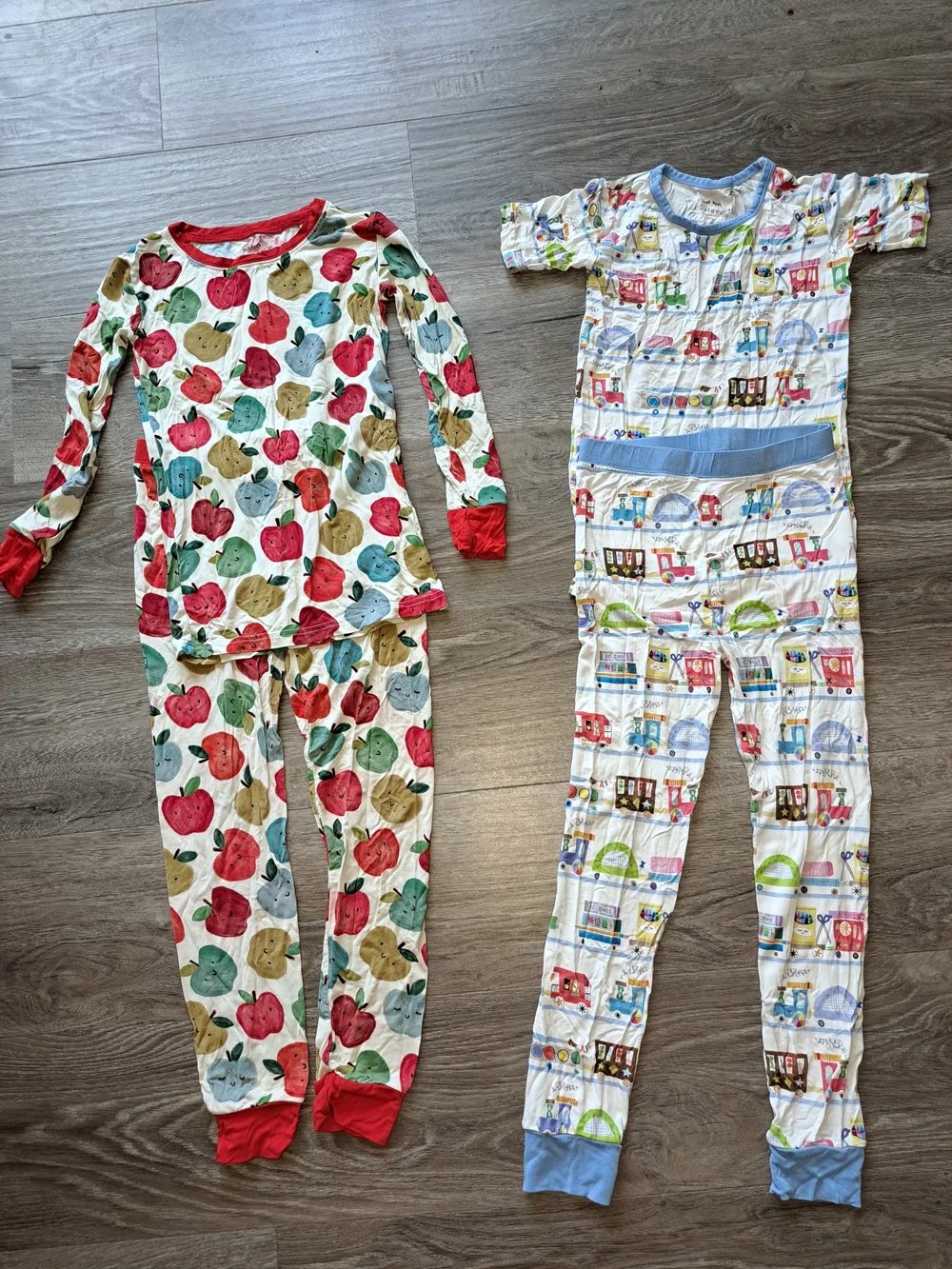 Little Sleepies Apple Print Long Sleeve Pajama Set - Red & Multicolor And Train